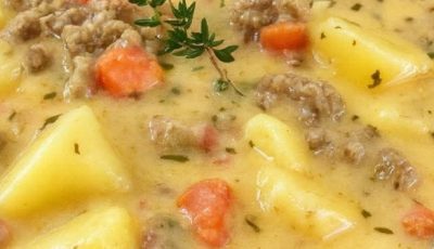 Comforting Crockpot Potato & Beef Soup