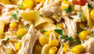 Slow Cooker Amish Chicken Corn Noodle Supper