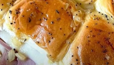HOT HAM AND CHEESE SLIDERS WITH POPPY SEED GLAZE