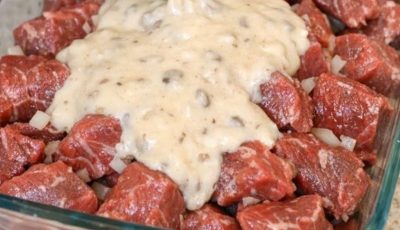 Pour Cream of Mushroom Soup Over Raw Beef Stew Meat for This Easy 4-Ingredient Comfort Dinner