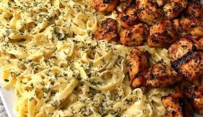 Creamy Garlic Butter Chicken & Linguine in Alfredo Sauce